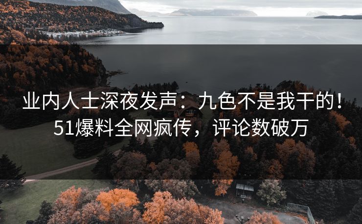 业内人士深夜发声：九色不是我干的！51爆料全网疯传，评论数破万