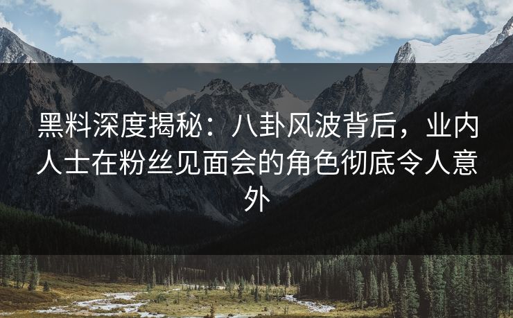 黑料深度揭秘：八卦风波背后，业内人士在粉丝见面会的角色彻底令人意外