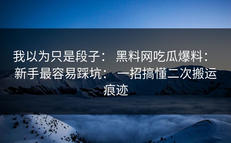 我以为只是段子： 黑料网吃瓜爆料： 新手最容易踩坑： 一招搞懂二次搬运痕迹